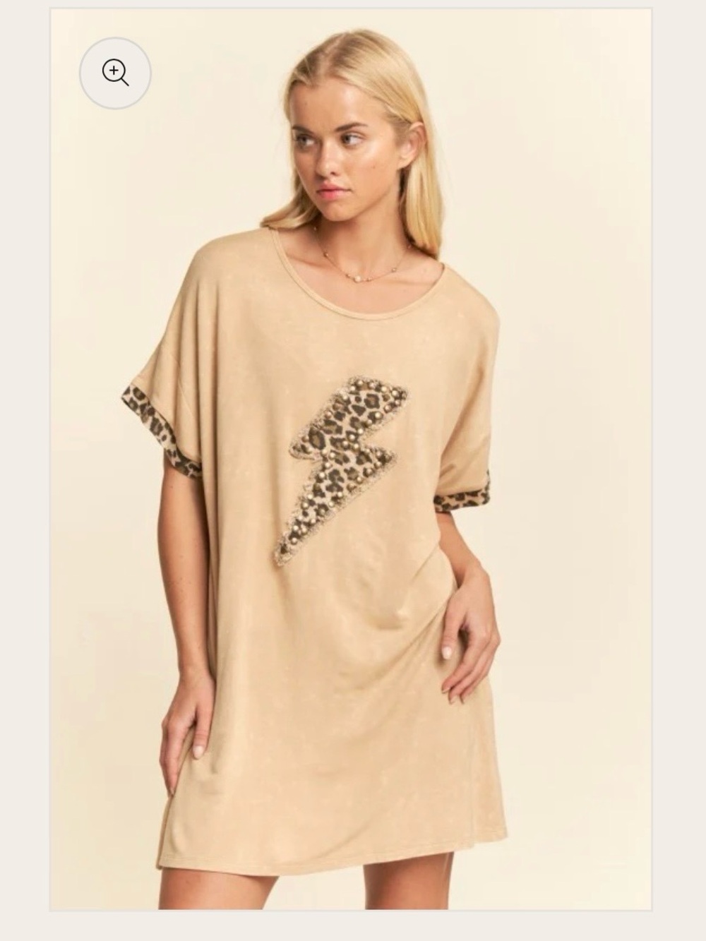 Davi & Dani Beige Leopard Lightning Bolt Shift Dress; Size L